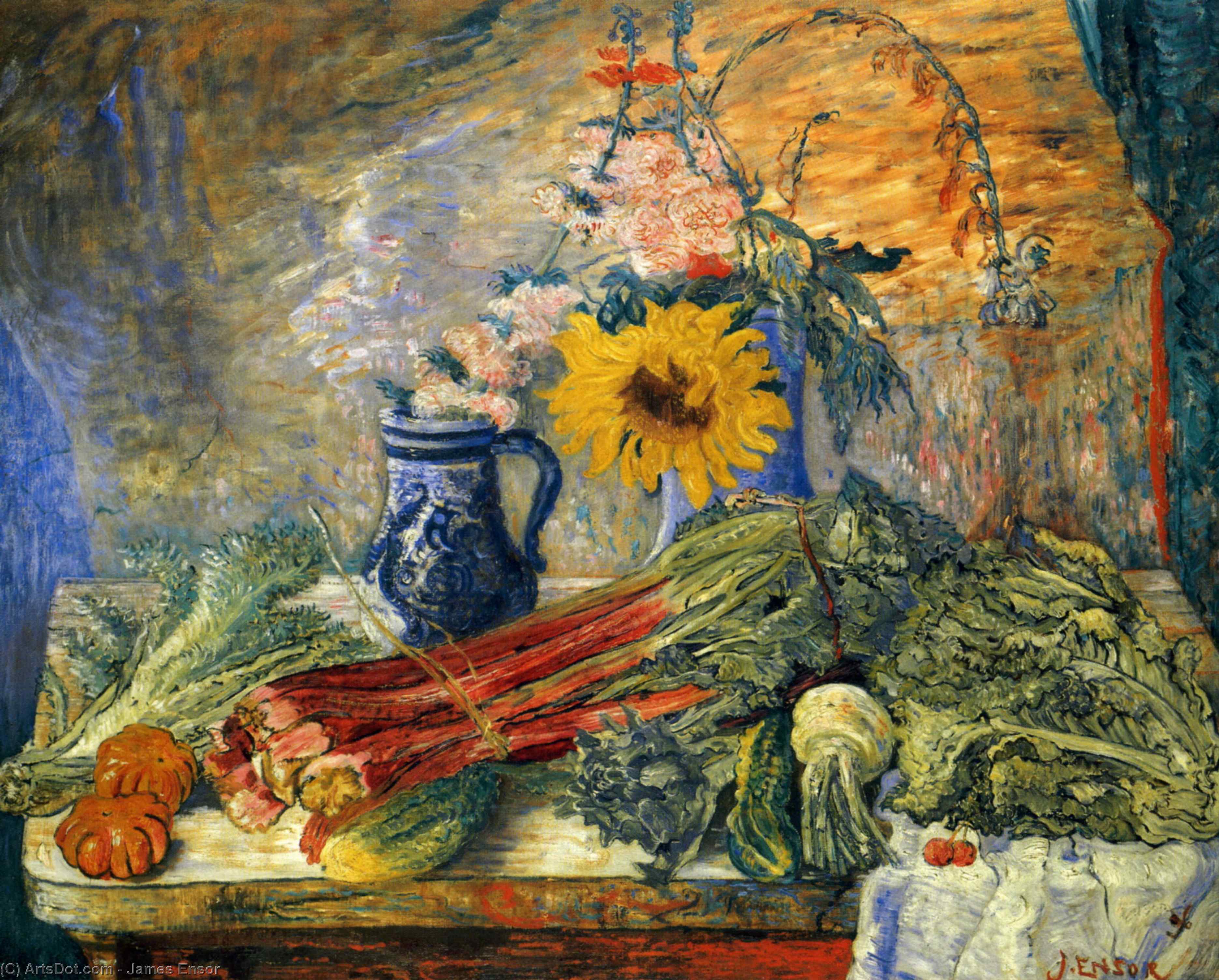 WikiOO.org - Encyclopedia of Fine Arts - Maľba, Artwork James Ensor - Fleurs et legumes