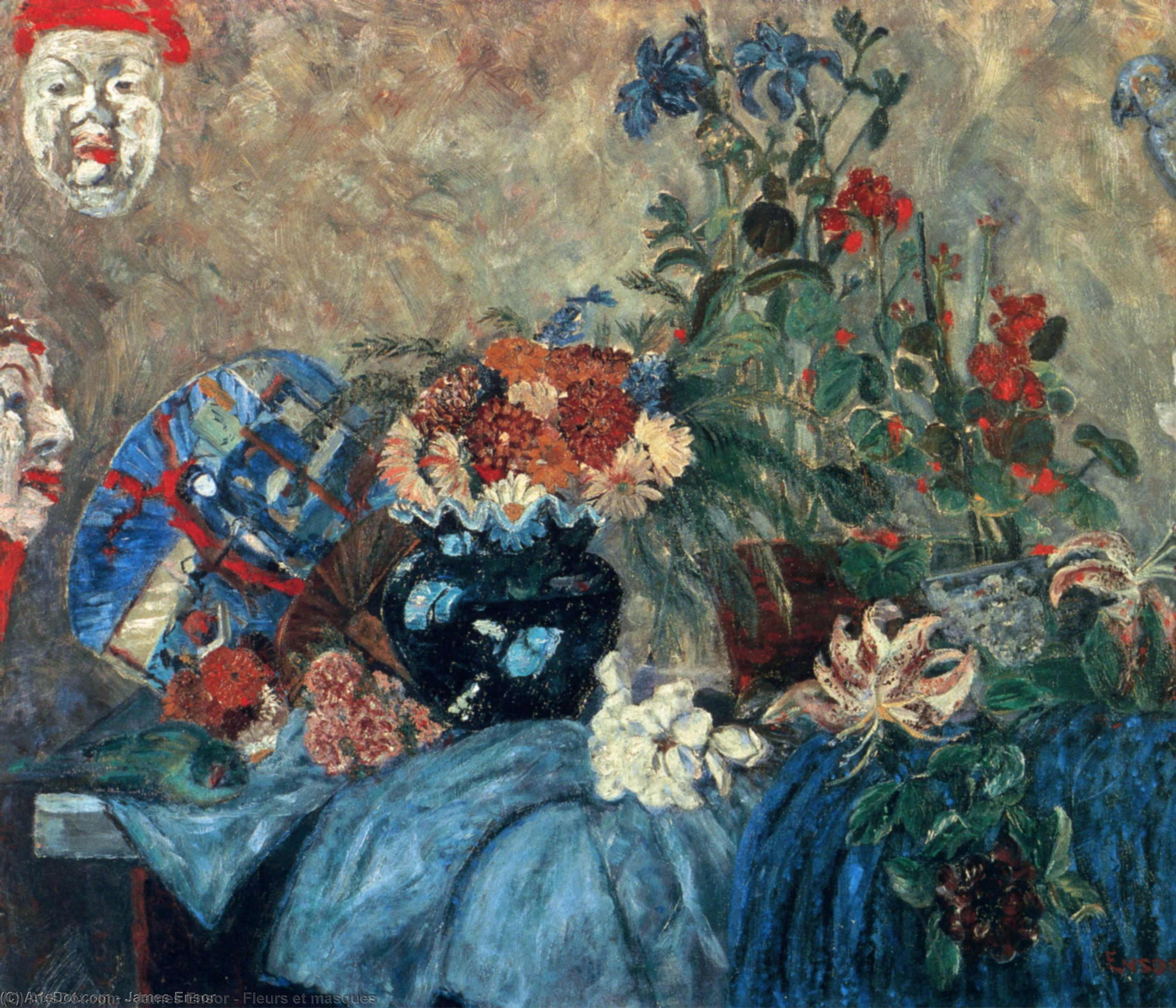 Wikioo.org - The Encyclopedia of Fine Arts - Painting, Artwork by James Ensor - Fleurs et masques