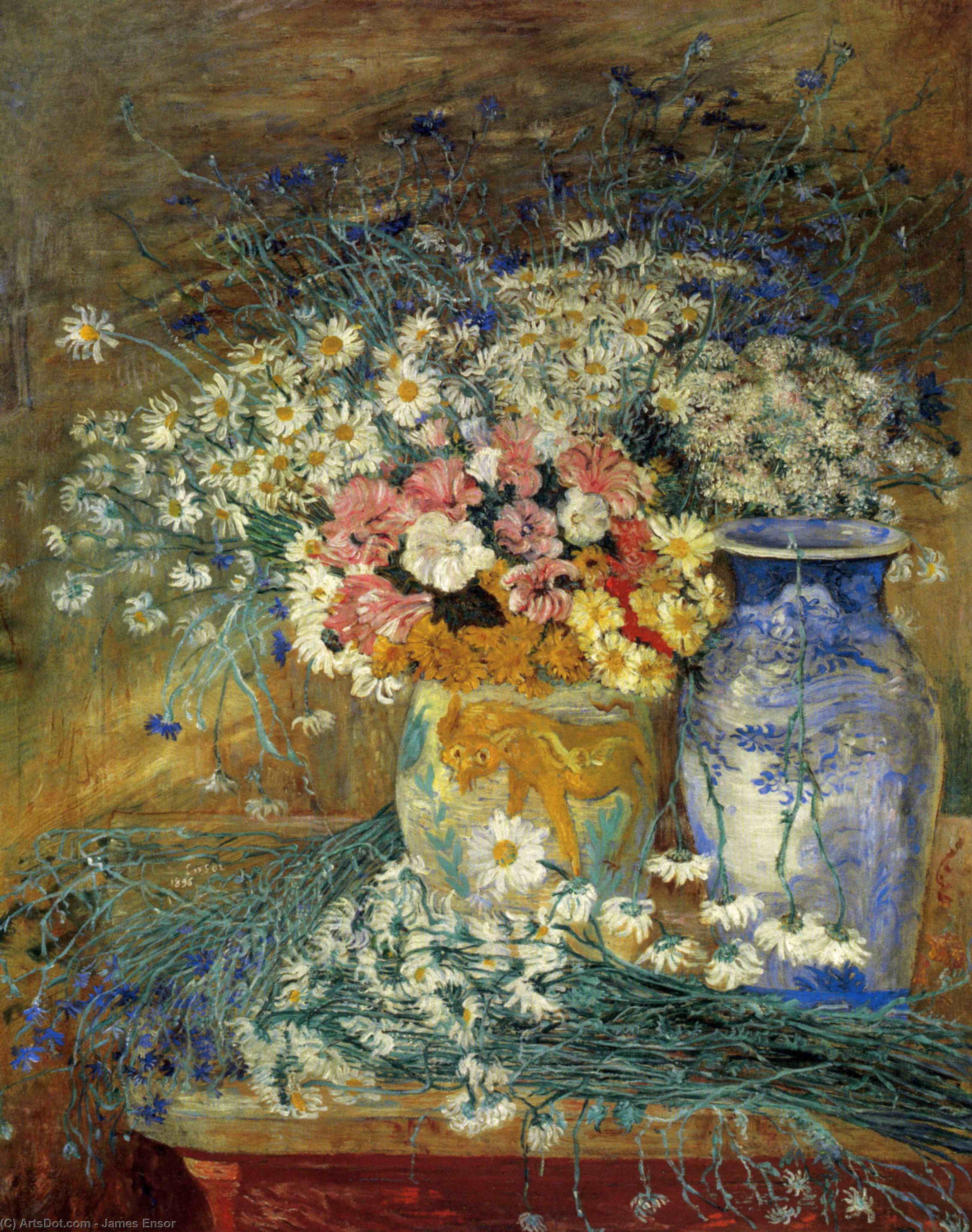Wikioo.org - The Encyclopedia of Fine Arts - Painting, Artwork by James Ensor - Fleurs et vases chinois