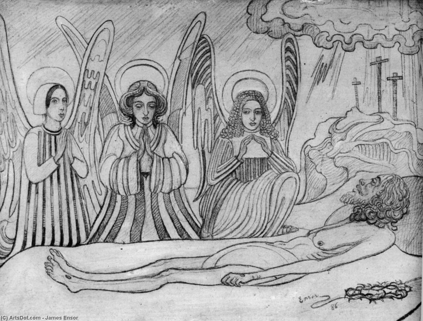 WikiOO.org - Encyclopedia of Fine Arts - Målning, konstverk James Ensor - le Christ veille par les anges
