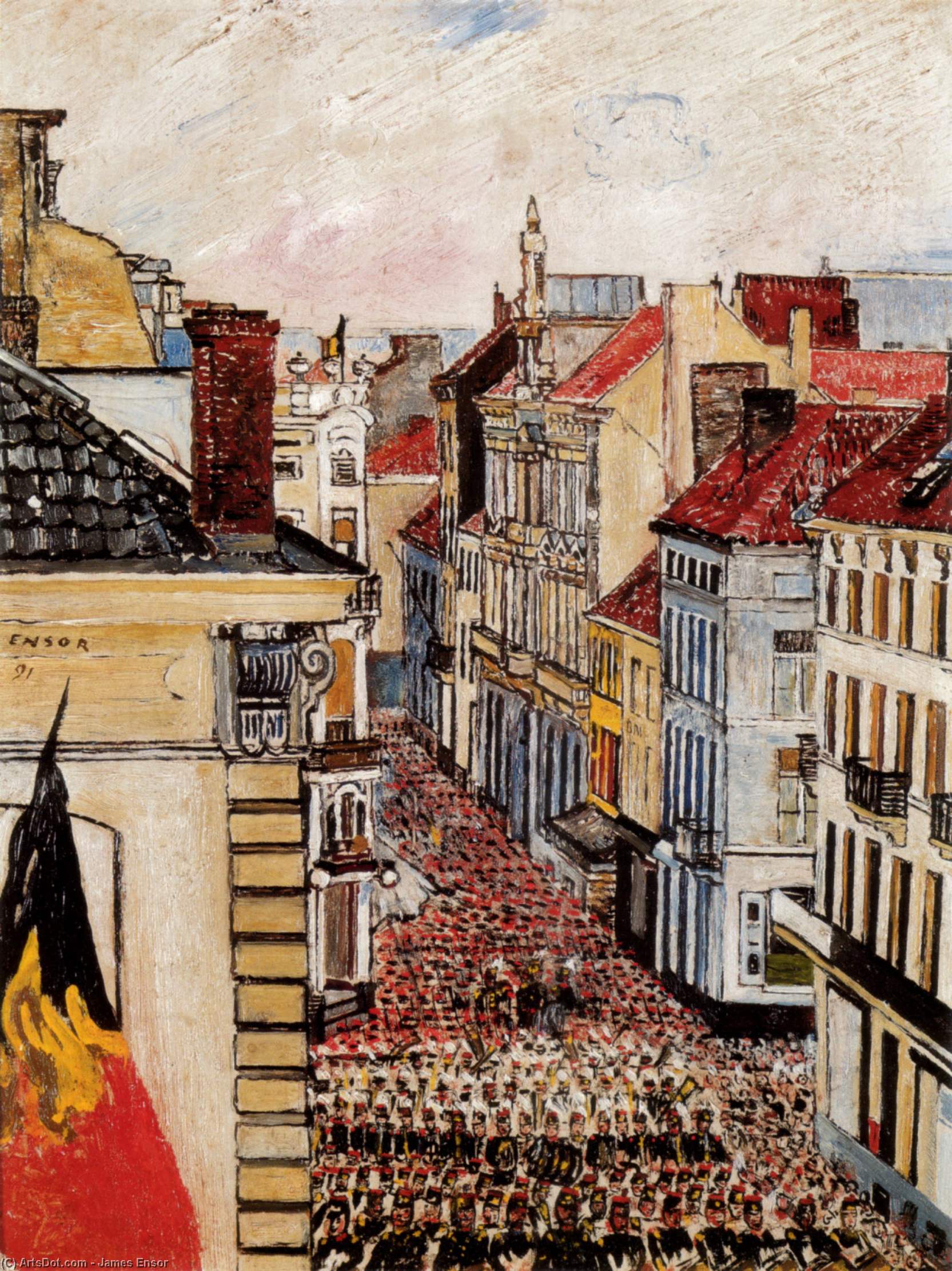 Wikioo.org - The Encyclopedia of Fine Arts - Painting, Artwork by James Ensor - Music in the Rue de Flandre