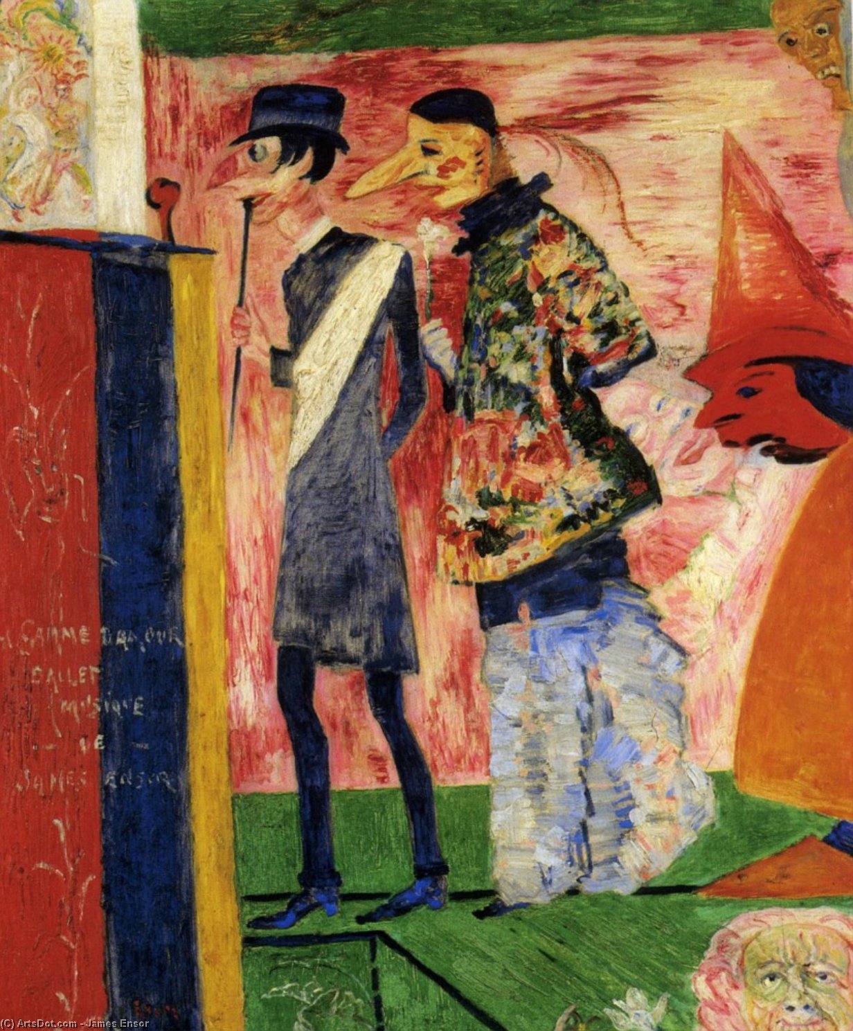 WikiOO.org - Encyclopedia of Fine Arts - Malba, Artwork James Ensor - Personnages devant l' affiche de La Gamme d' Amour