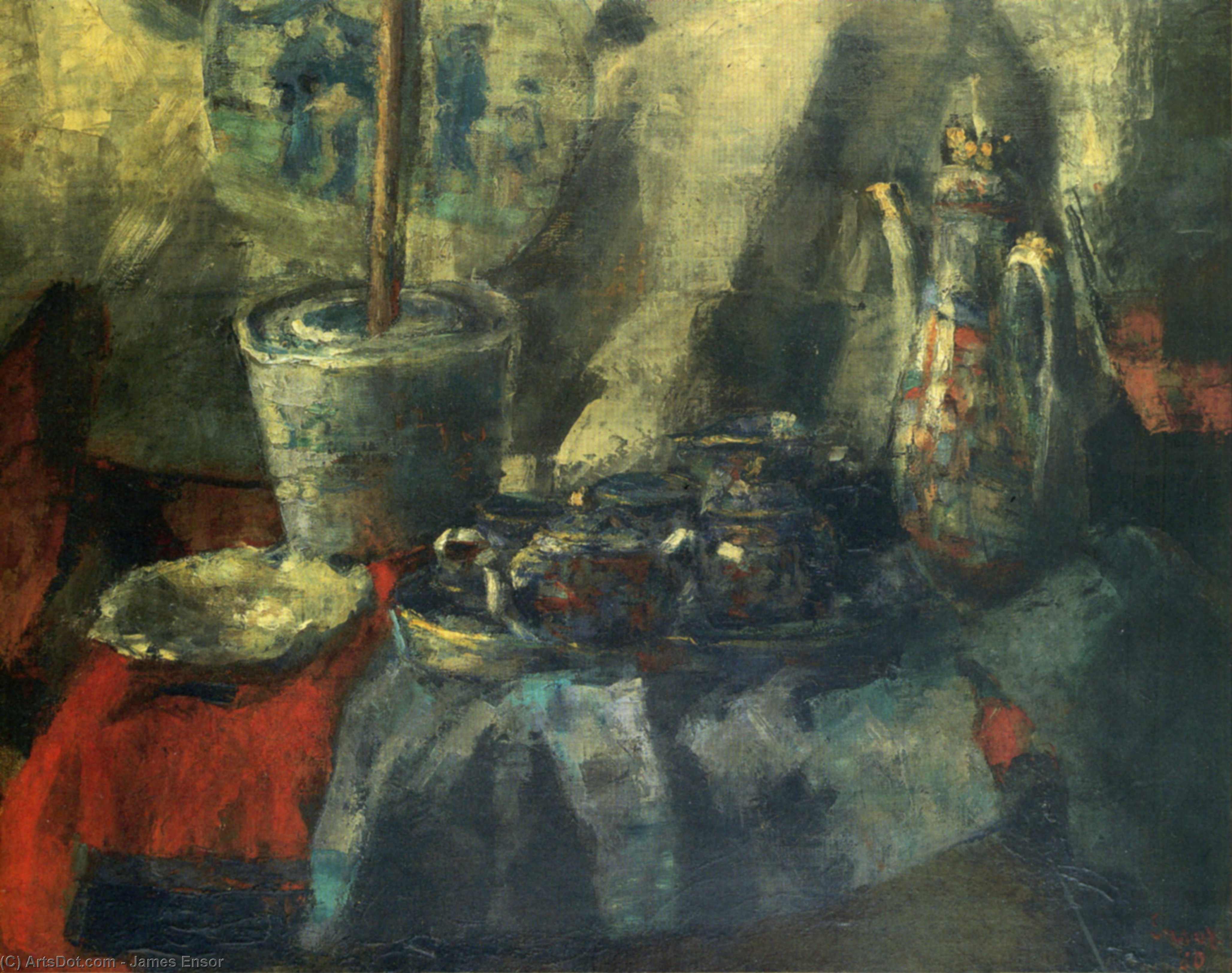 WikiOO.org - Encyclopedia of Fine Arts - Maleri, Artwork James Ensor - Petites chinoiseries bleues