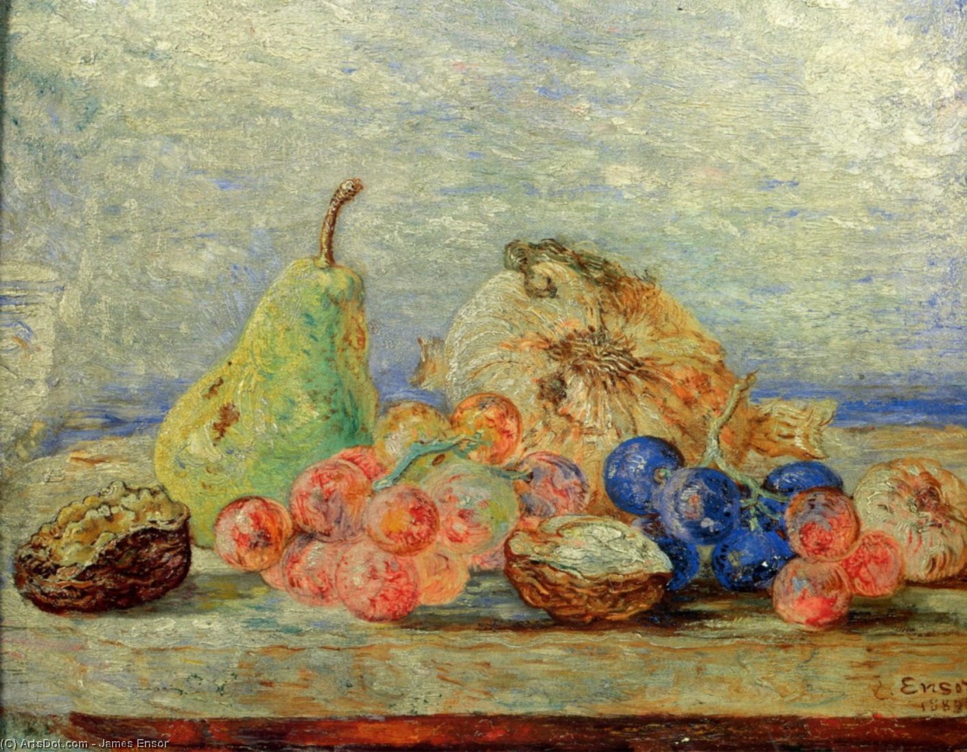 Wikioo.org - The Encyclopedia of Fine Arts - Painting, Artwork by James Ensor - Poires raisins noix