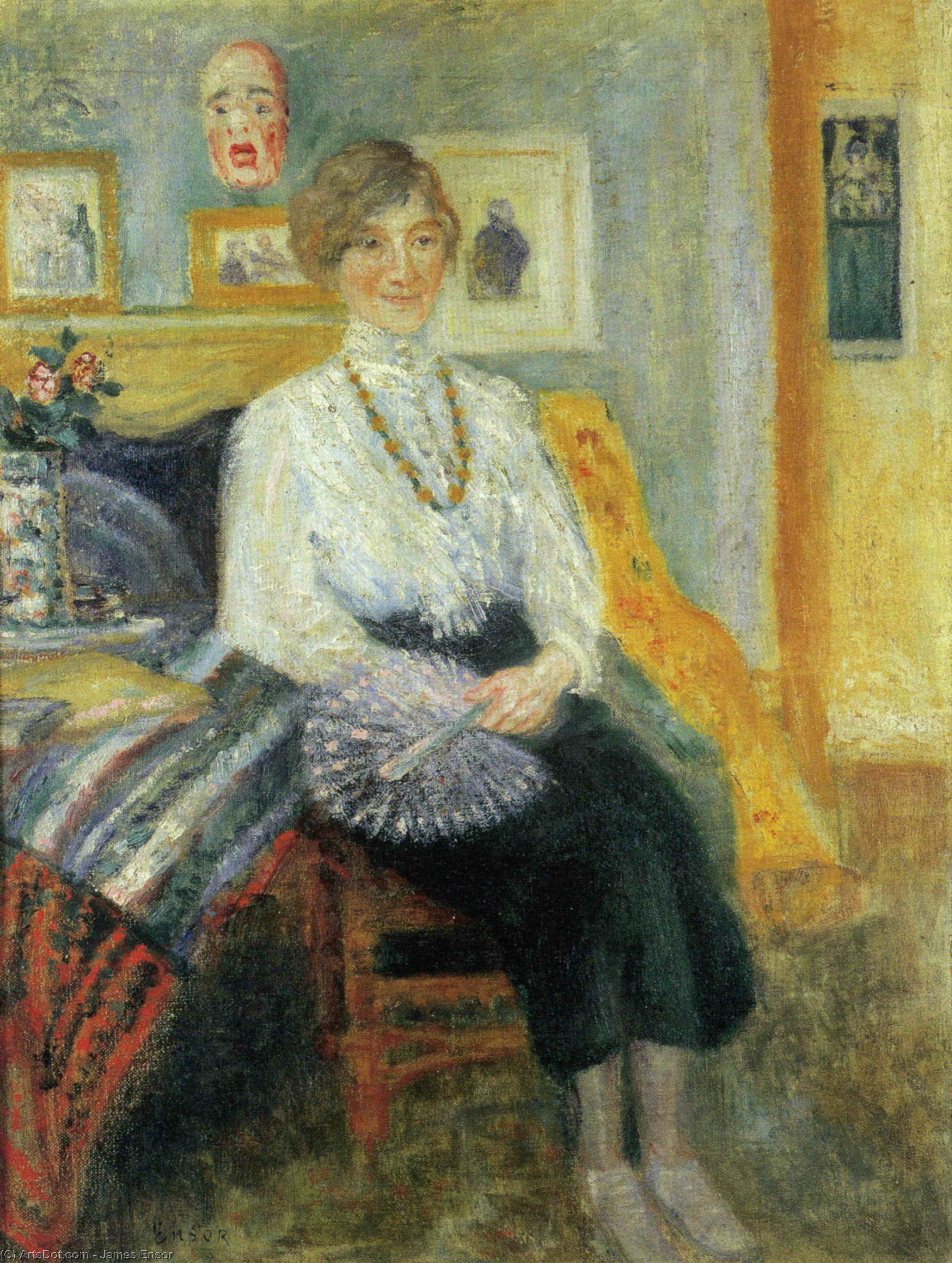 Wikioo.org - The Encyclopedia of Fine Arts - Painting, Artwork by James Ensor - Portrait d' Augusta Boogaerts assise ou La Sirene