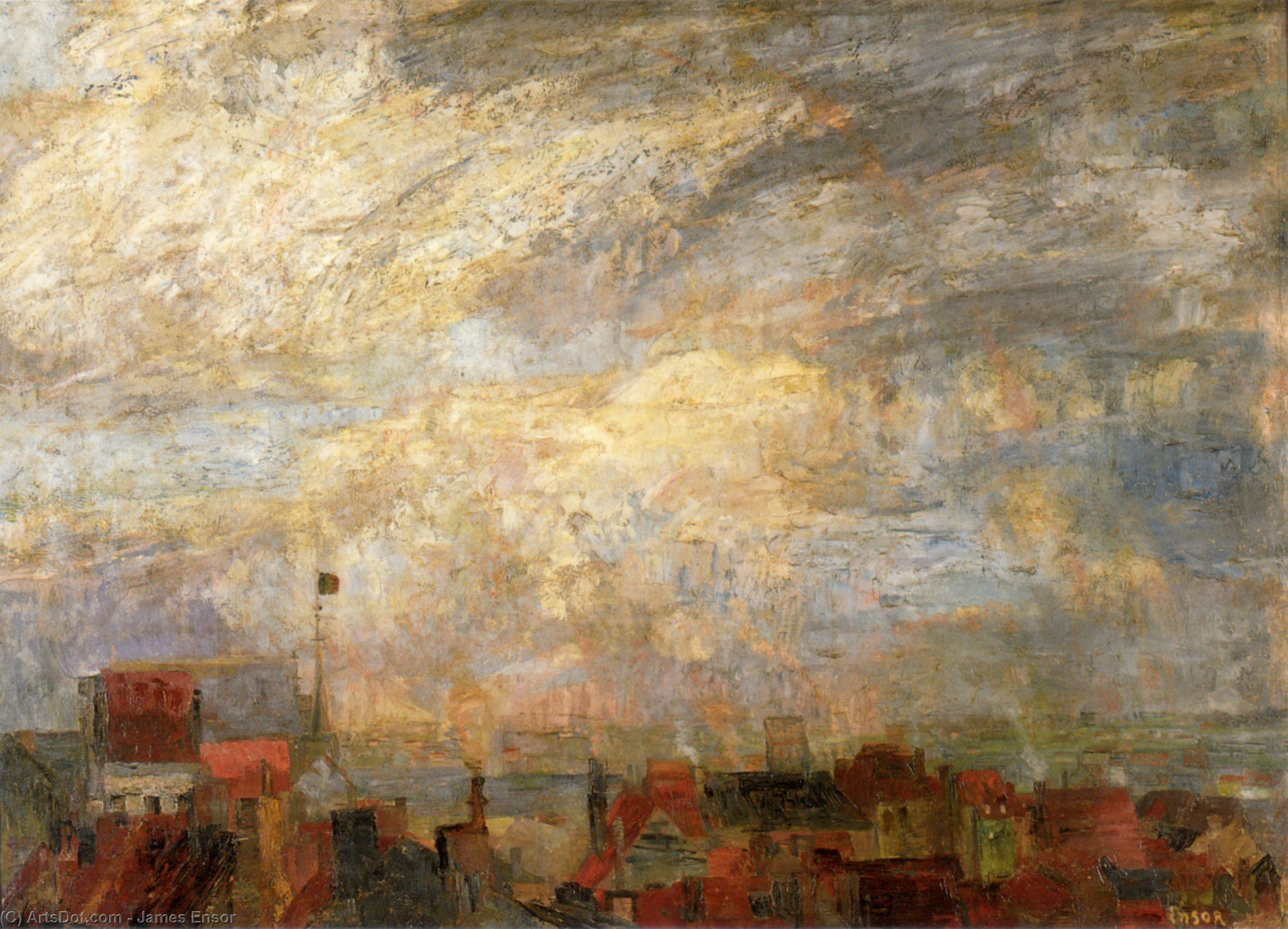 Wikioo.org - สารานุกรมวิจิตรศิลป์ - จิตรกรรม James Ensor - Rooftops of Ostend