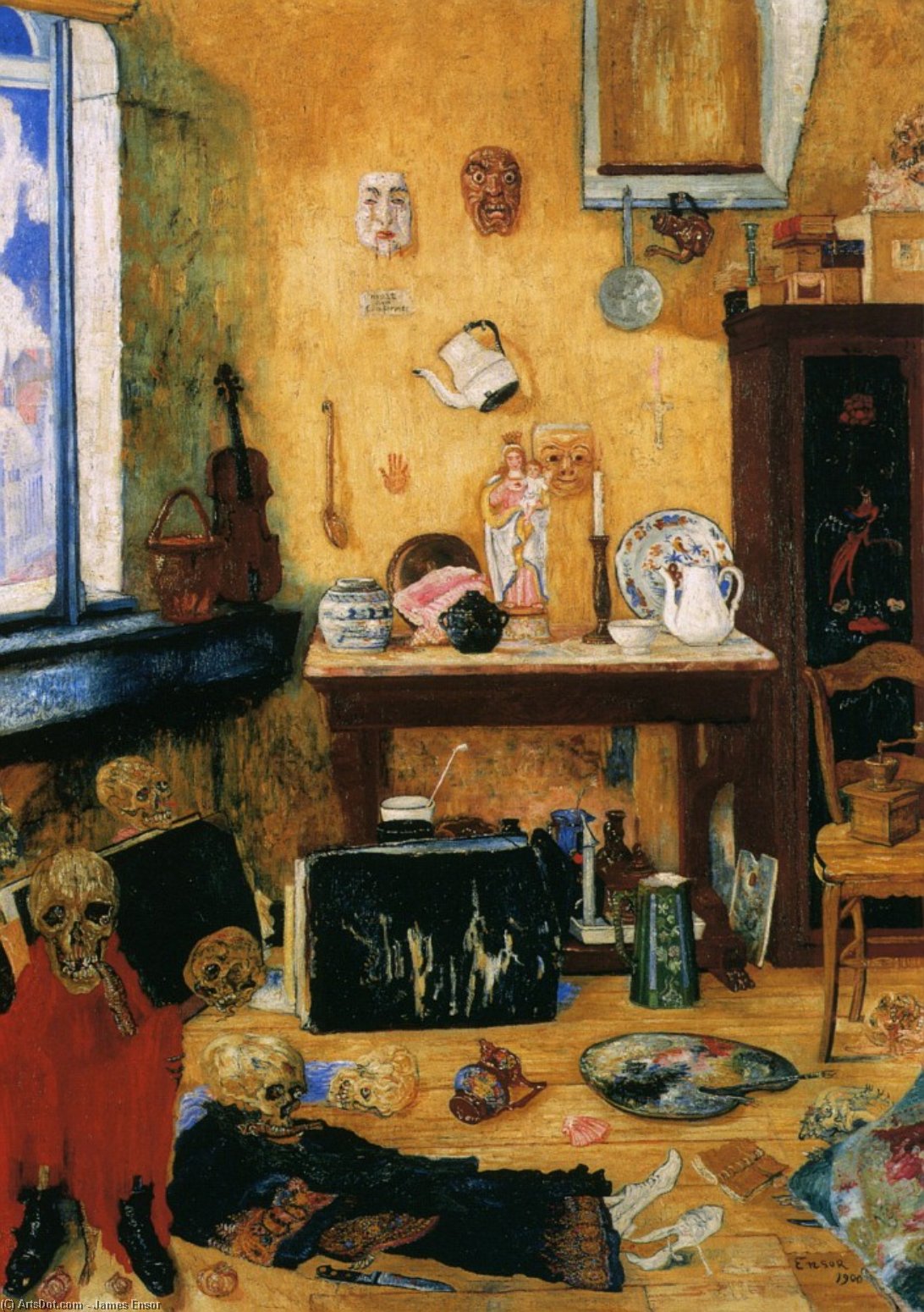 Wikioo.org - The Encyclopedia of Fine Arts - Painting, Artwork by James Ensor - Squelettes a l' atelie