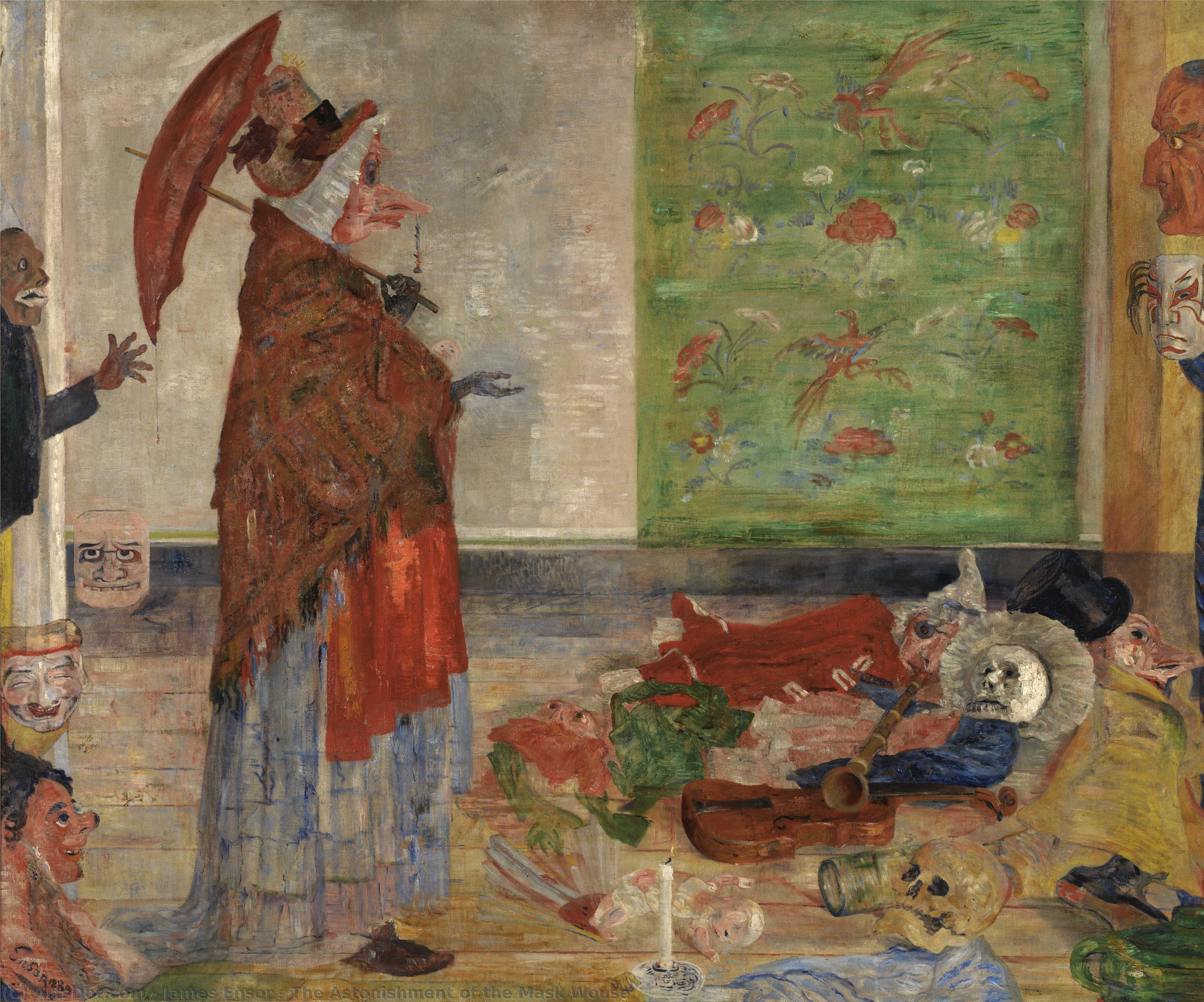 Wikioo.org - The Encyclopedia of Fine Arts - Painting, Artwork by James Ensor - The Astonishment of the Mask Wouse