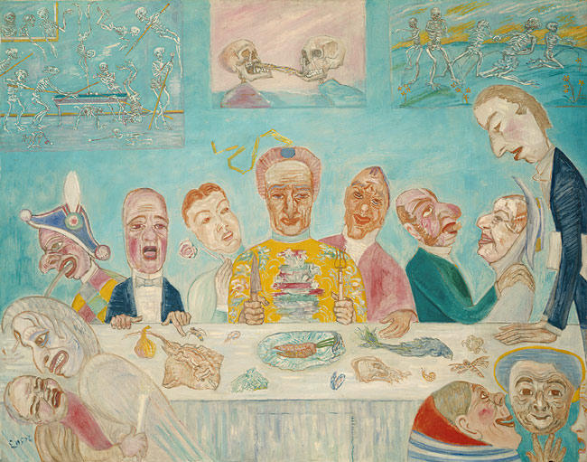 Wikoo.org - موسوعة الفنون الجميلة - اللوحة، العمل الفني James Ensor - The Banquet of the Starved