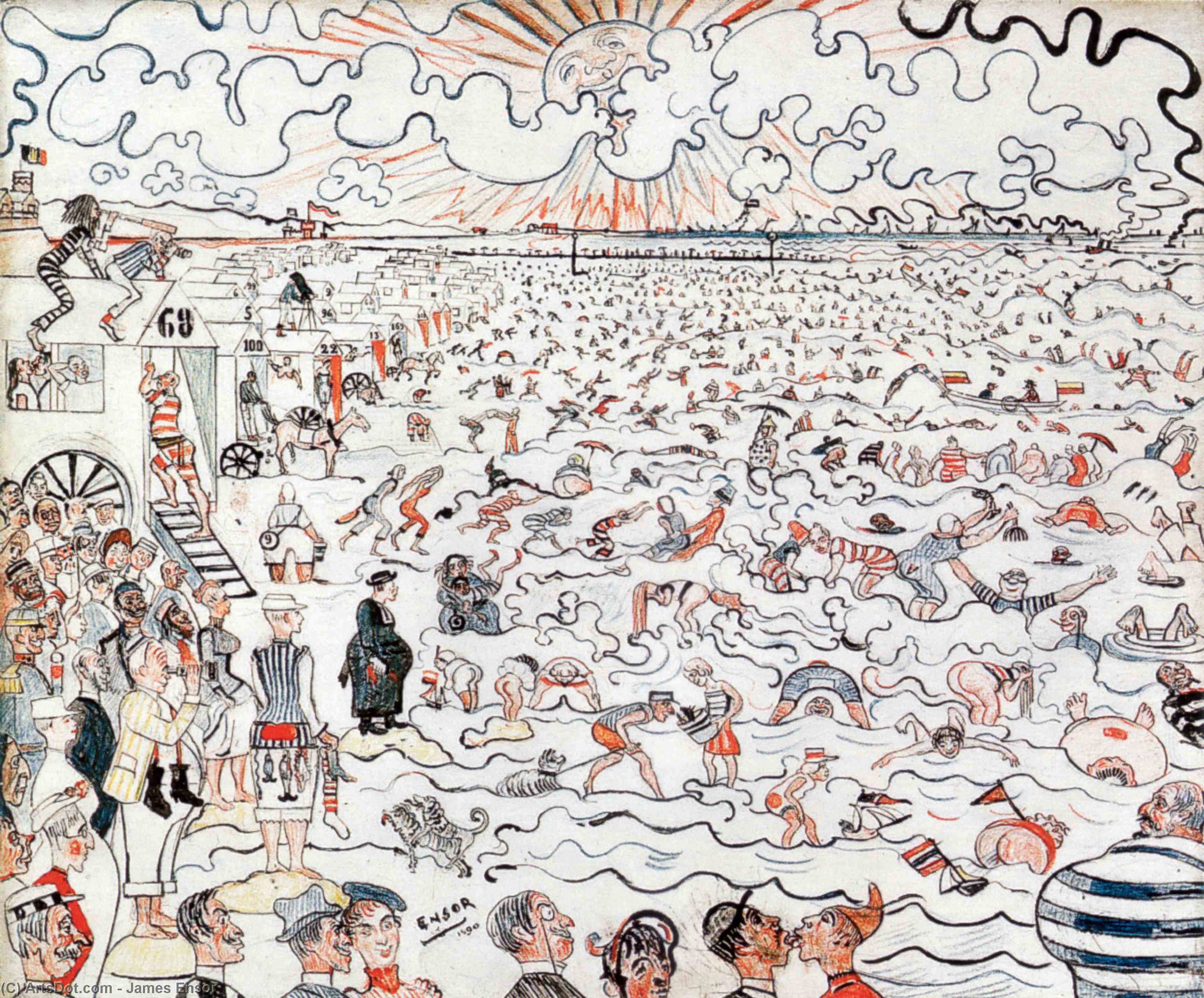 Wikioo.org - The Encyclopedia of Fine Arts - Painting, Artwork by James Ensor - The Baths at Ostend