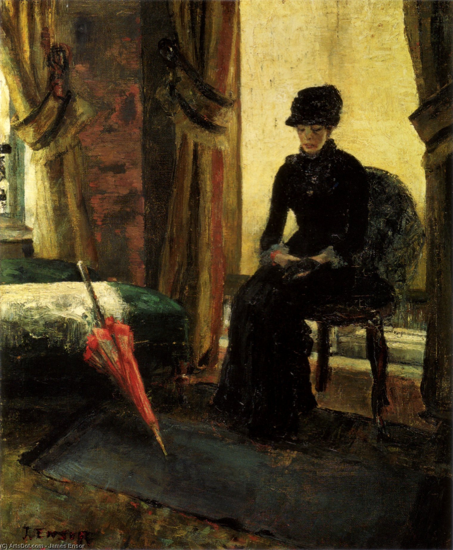 Wikioo.org - The Encyclopedia of Fine Arts - Painting, Artwork by James Ensor - The Somber Lady (The Lady in Black)
