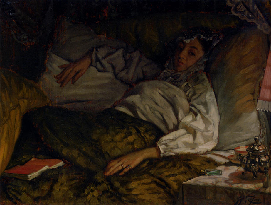WikiOO.org - Güzel Sanatlar Ansiklopedisi - Resim, Resimler James Jacques Joseph Tissot - A Reclining Lady