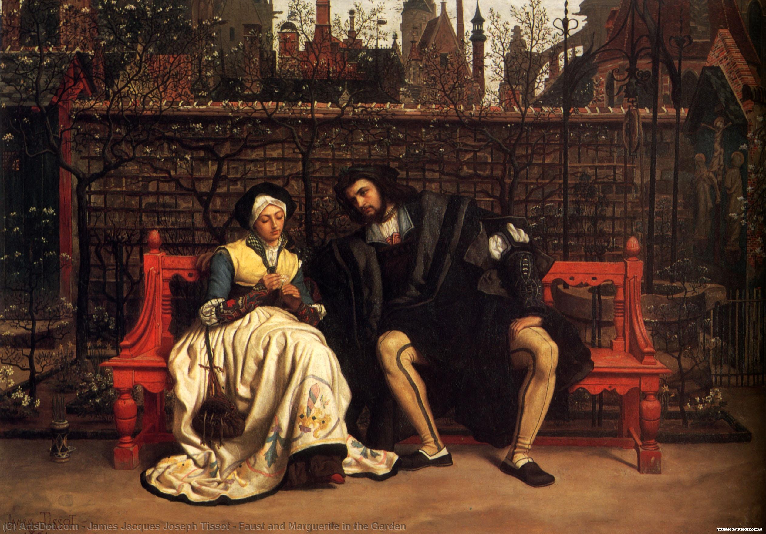 Wikioo.org - The Encyclopedia of Fine Arts - Painting, Artwork by James Jacques Joseph Tissot - Faust and Marguerite in the Garden