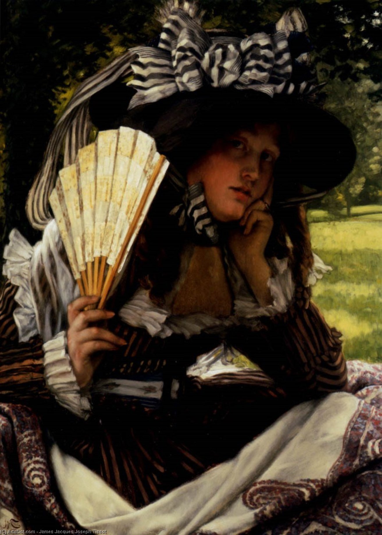 Wikioo.org - The Encyclopedia of Fine Arts - Painting, Artwork by James Jacques Joseph Tissot - Jeune Femme A L'eventail