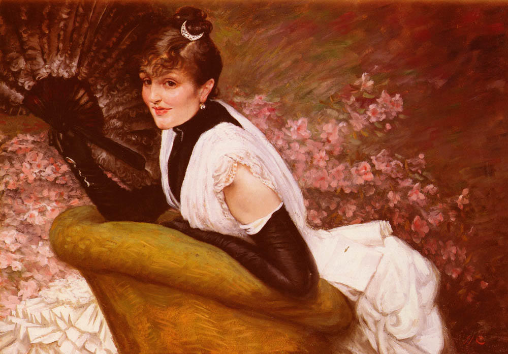 WikiOO.org - Encyclopedia of Fine Arts - Lukisan, Artwork James Jacques Joseph Tissot - Portrait De Femme A L'Eventail