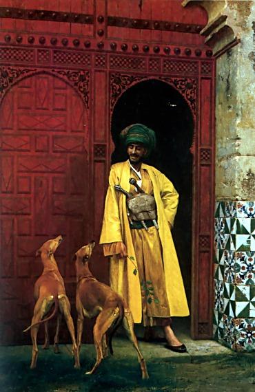 WikiOO.org - Εγκυκλοπαίδεια Καλών Τεχνών - Ζωγραφική, έργα τέχνης Jean Léon Gérôme - An Arab and his Dogs