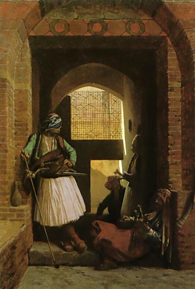 WikiOO.org - Encyclopedia of Fine Arts - Maleri, Artwork Jean Léon Gérôme - Arnauts of Cairo at the Beb en-Nasr