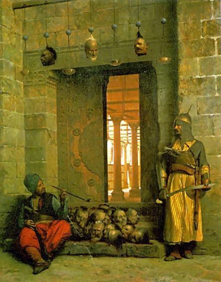 Wikioo.org - Bách khoa toàn thư về mỹ thuật - Vẽ tranh, Tác phẩm nghệ thuật Jean Léon Gérôme - Heads of the Rebel Beys at the Mosque of El Hasanein, Cairo