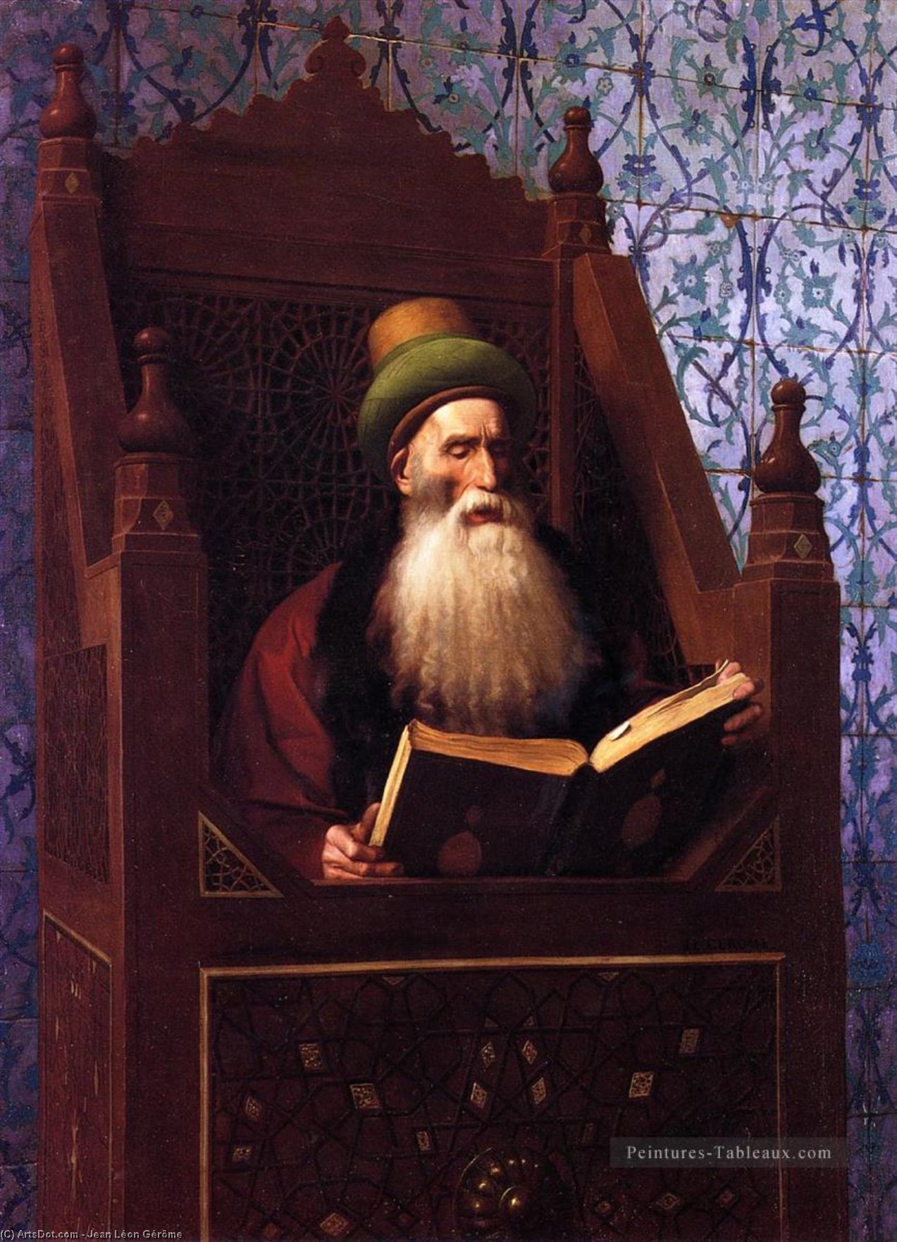 Wikioo.org - The Encyclopedia of Fine Arts - Painting, Artwork by Jean Léon Gérôme - Mufti Reading in His Prayer Stool