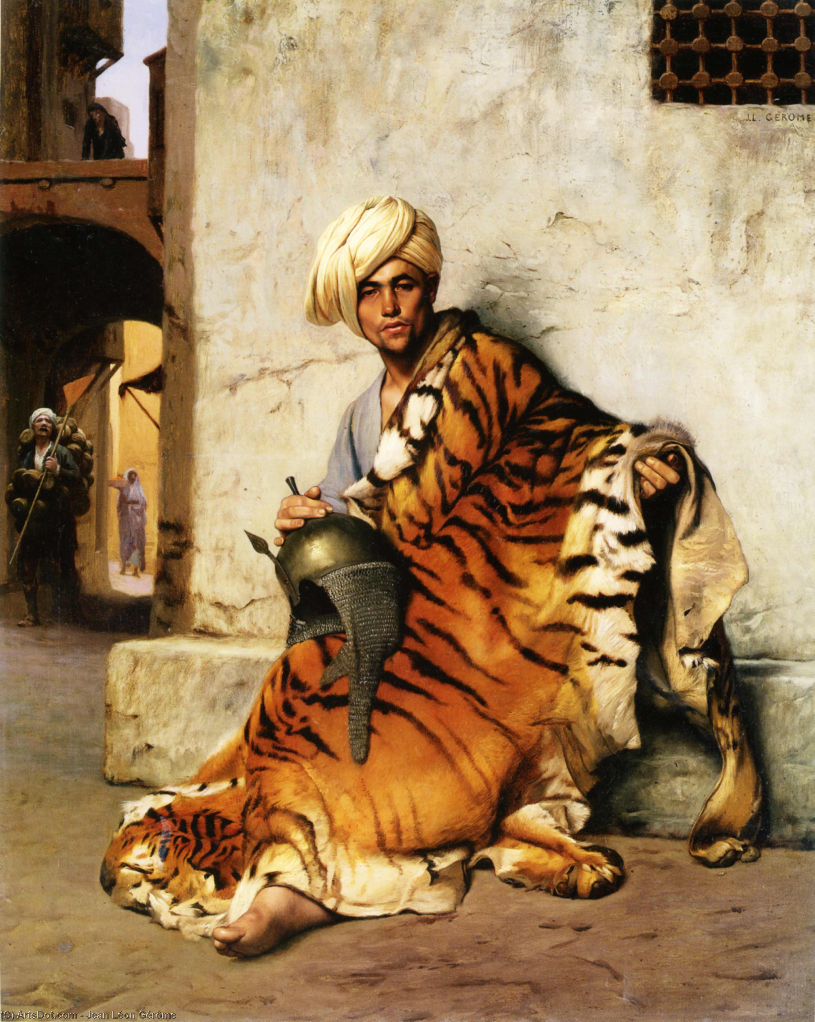 Wikioo.org - Die Enzyklopädie bildender Kunst - Malerei, Kunstwerk von Jean Léon Gérôme - Fell kaufmann  Kairo bekannt