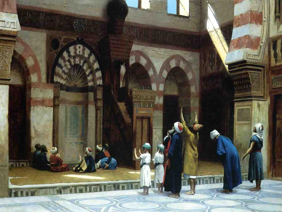 Wikioo.org - สารานุกรมวิจิตรศิลป์ - จิตรกรรม Jean Léon Gérôme - Prayer in the Mosque of Caid Bey, in Cairo