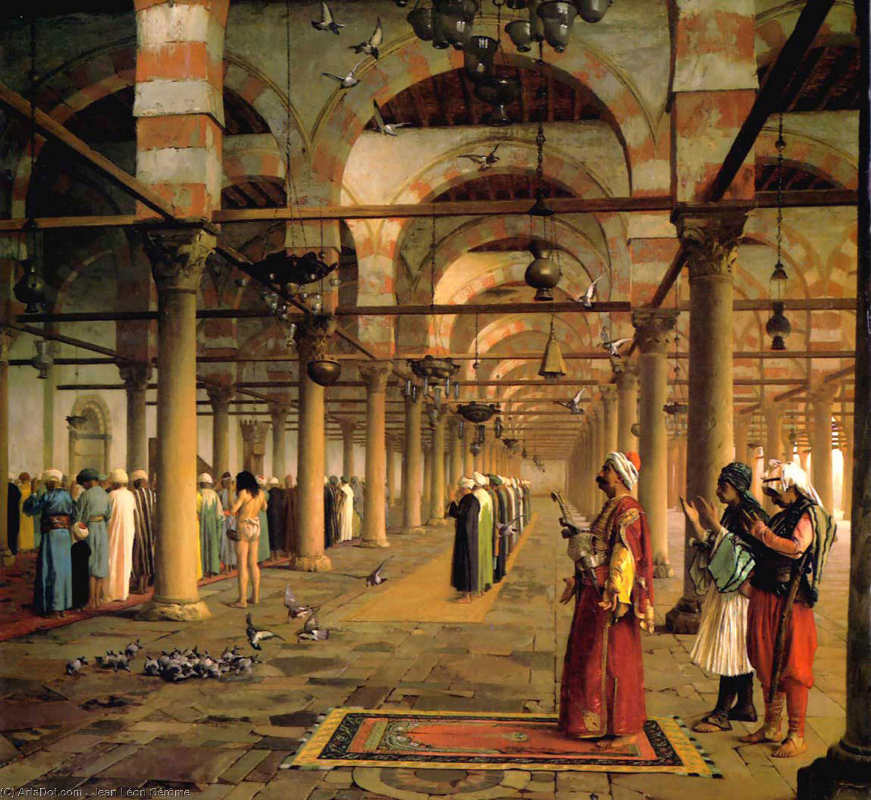 WikiOO.org - Encyclopedia of Fine Arts - Maleri, Artwork Jean Léon Gérôme - Public Prayer in the Mosque of Amr, Cairo