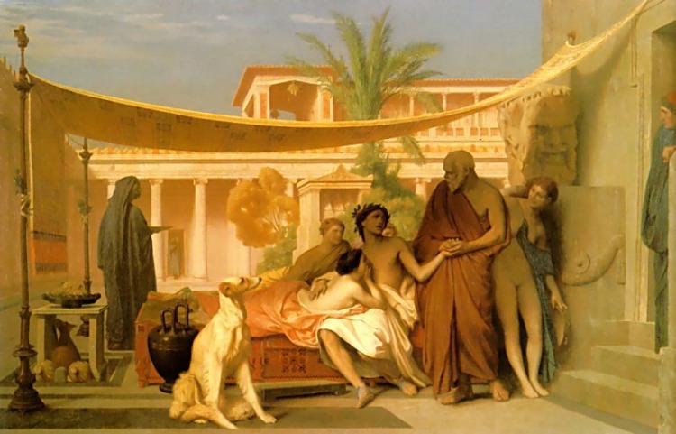 Wikoo.org - موسوعة الفنون الجميلة - اللوحة، العمل الفني Jean Léon Gérôme - Socrates Seeking Alcibiades in the House of Aspasia