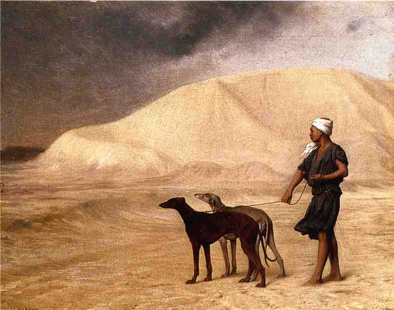 Wikioo.org - สารานุกรมวิจิตรศิลป์ - จิตรกรรม Jean Léon Gérôme - Team of Dogs in the Desert