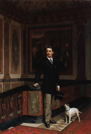 WikiOO.org - Енциклопедия за изящни изкуства - Живопис, Произведения на изкуството Jean Léon Gérôme - The Duc de La Rochefoucauld-Doudeauville with his Terrier