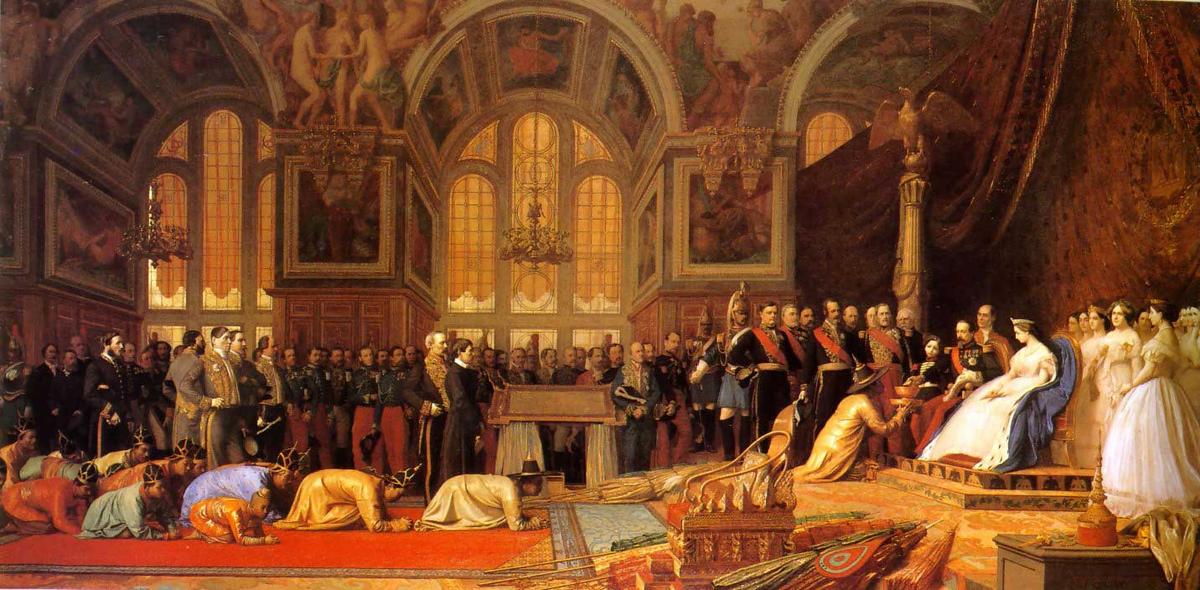 Wikioo.org - Die Enzyklopädie bildender Kunst - Malerei, Kunstwerk von Jean Léon Gérôme - Der Empfang der siamesischen Ambassadors in Fontainebleau