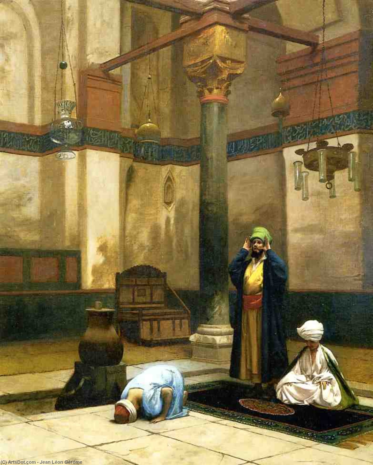 Wikioo.org - The Encyclopedia of Fine Arts - Painting, Artwork by Jean Léon Gérôme - Three Worshippers Praying in a Corner of a Mosque