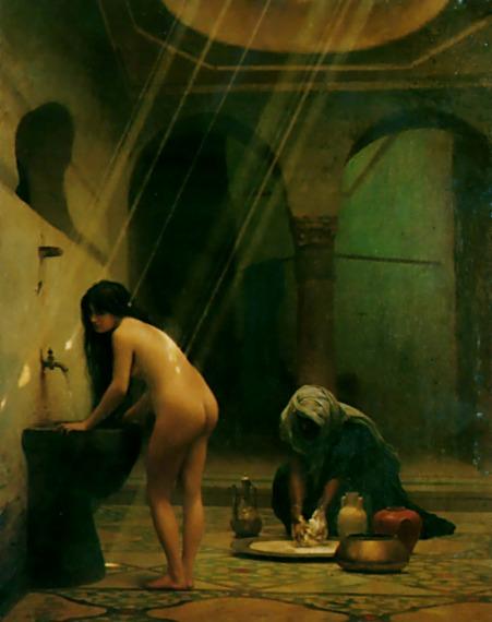 Wikoo.org - موسوعة الفنون الجميلة - اللوحة، العمل الفني Jean Léon Gérôme - Un Bain Maure - Femme Turque au Bain, No.2