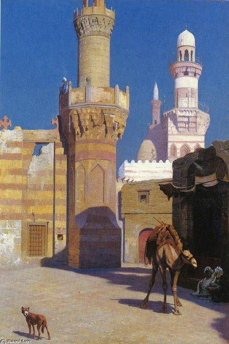 Wikioo.org - Encyklopedia Sztuk Pięknych - Malarstwo, Grafika Jean Léon Gérôme - Une Journee Chaud Au Caire (Devant La Mosquee)