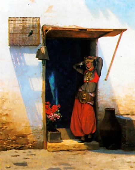 Wikioo.org - The Encyclopedia of Fine Arts - Painting, Artwork by Jean Léon Gérôme - Woman of Cairo at her Door