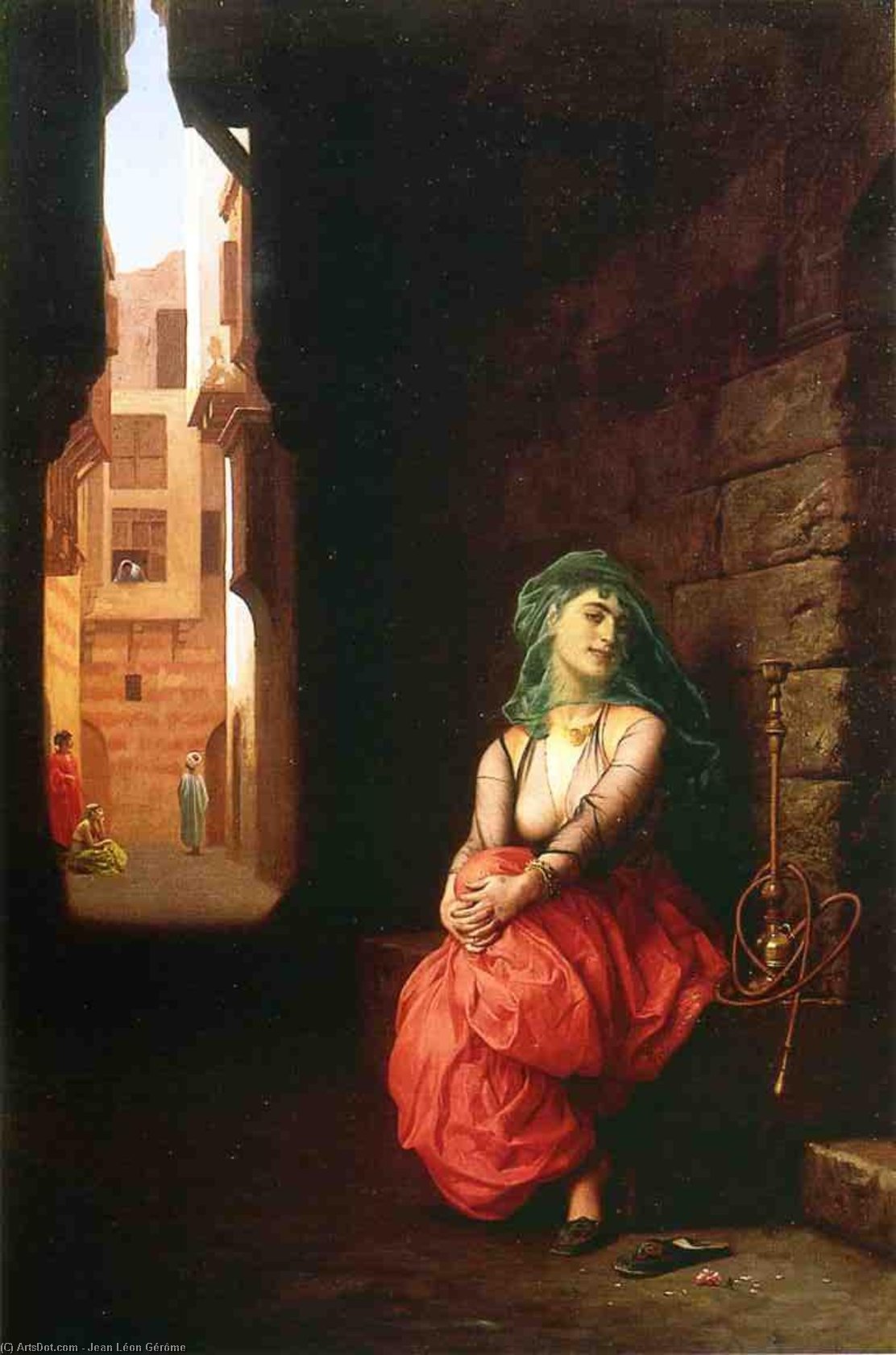WikiOO.org – 美術百科全書 - 繪畫，作品 Jean Léon Gérôme - 阿拉伯青年女子与水烟