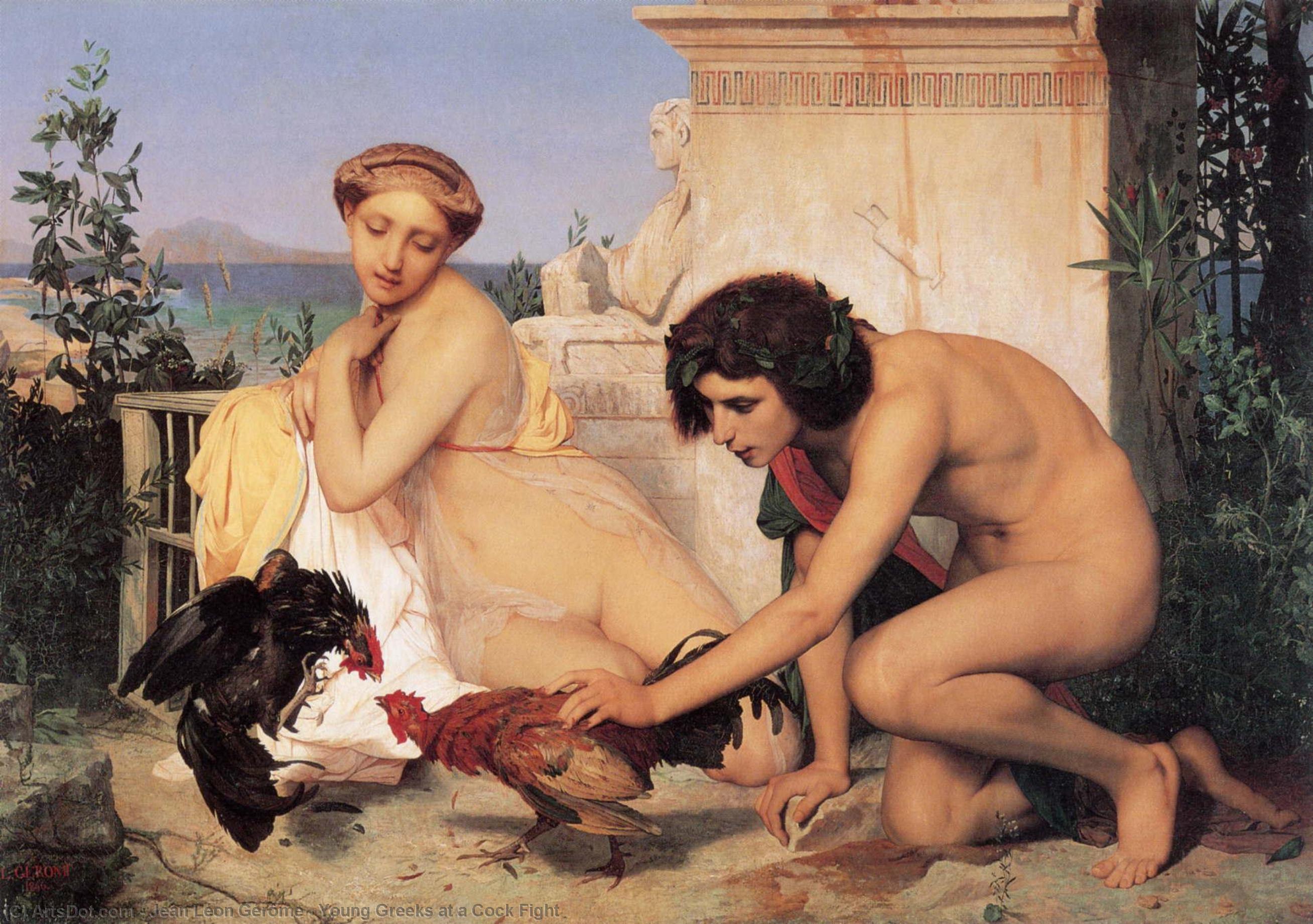 WikiOO.org - Енциклопедия за изящни изкуства - Живопис, Произведения на изкуството Jean Léon Gérôme - Young Greeks at a Cock Fight