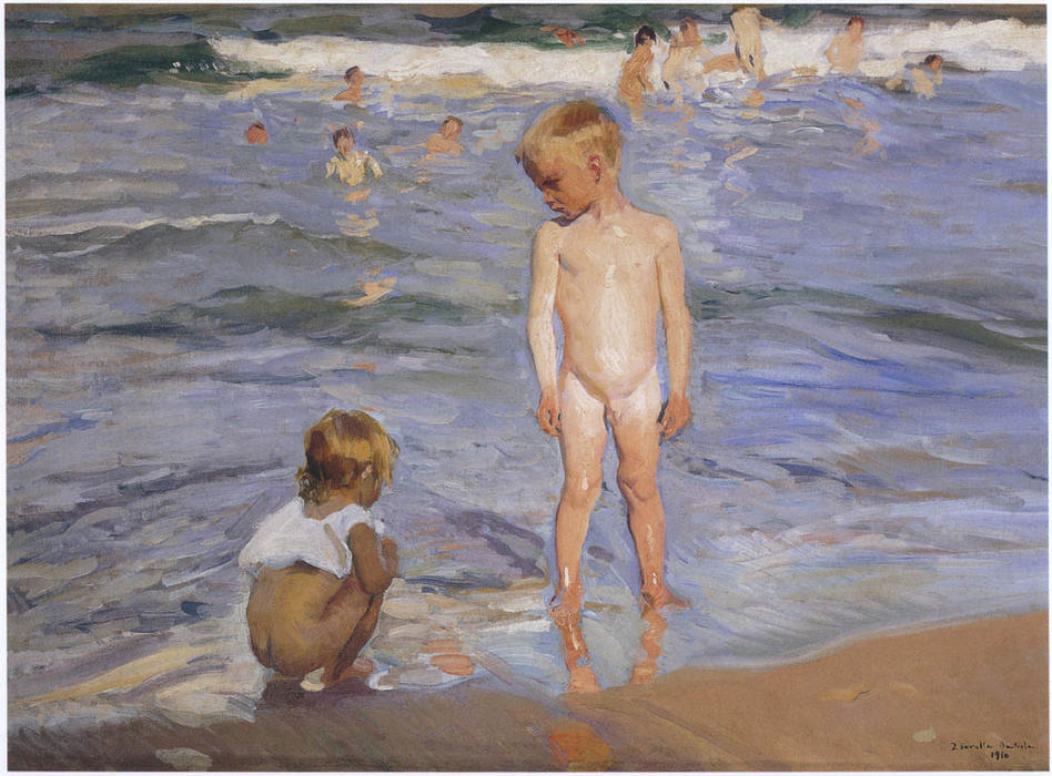 Wikioo.org - The Encyclopedia of Fine Arts - Painting, Artwork by Joaquin Sorolla Y Bastida - Children bathing in the afternoon sun