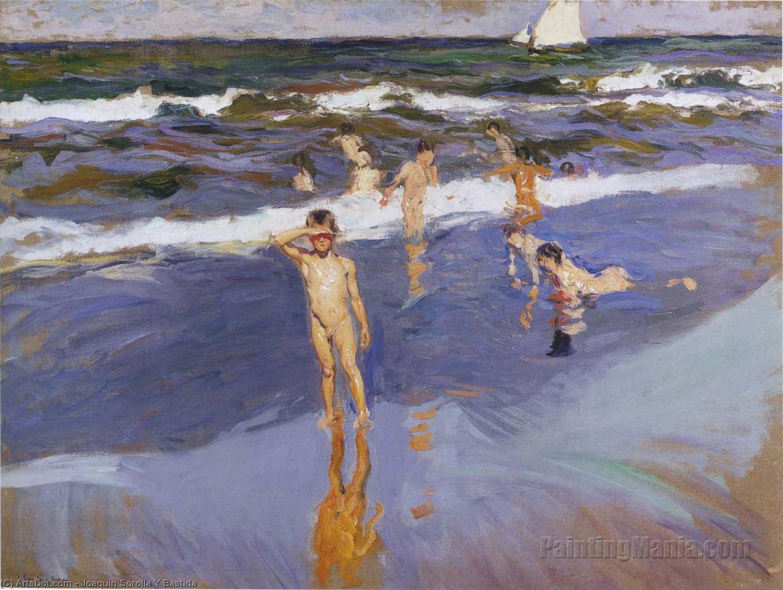 Wikioo.org - The Encyclopedia of Fine Arts - Painting, Artwork by Joaquin Sorolla Y Bastida - Children in the Sea, Valencia Beach