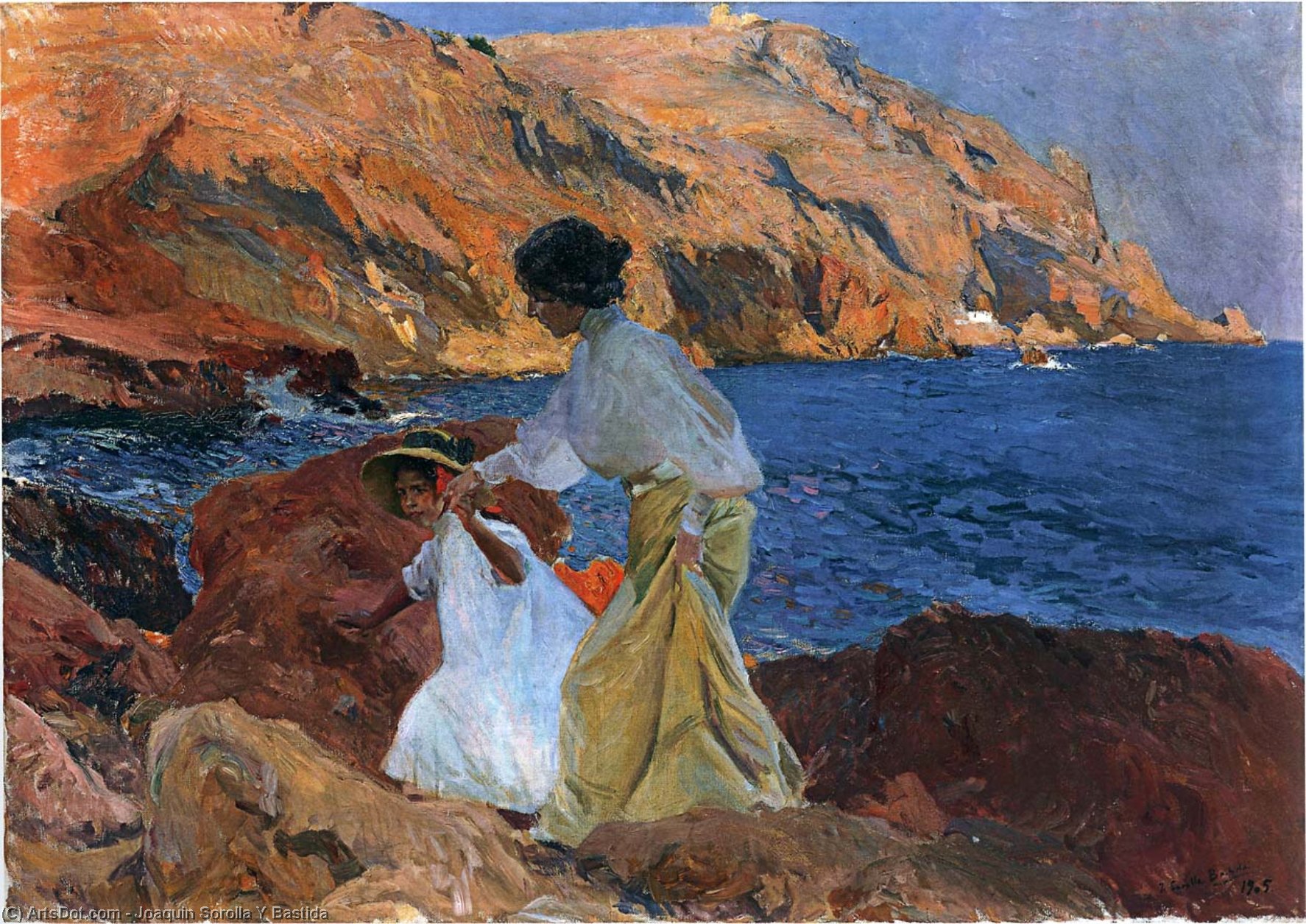 WikiOO.org - Encyclopedia of Fine Arts - Maleri, Artwork Joaquin Sorolla Y Bastida - Clotilde and Elena on the Rocks at Javea