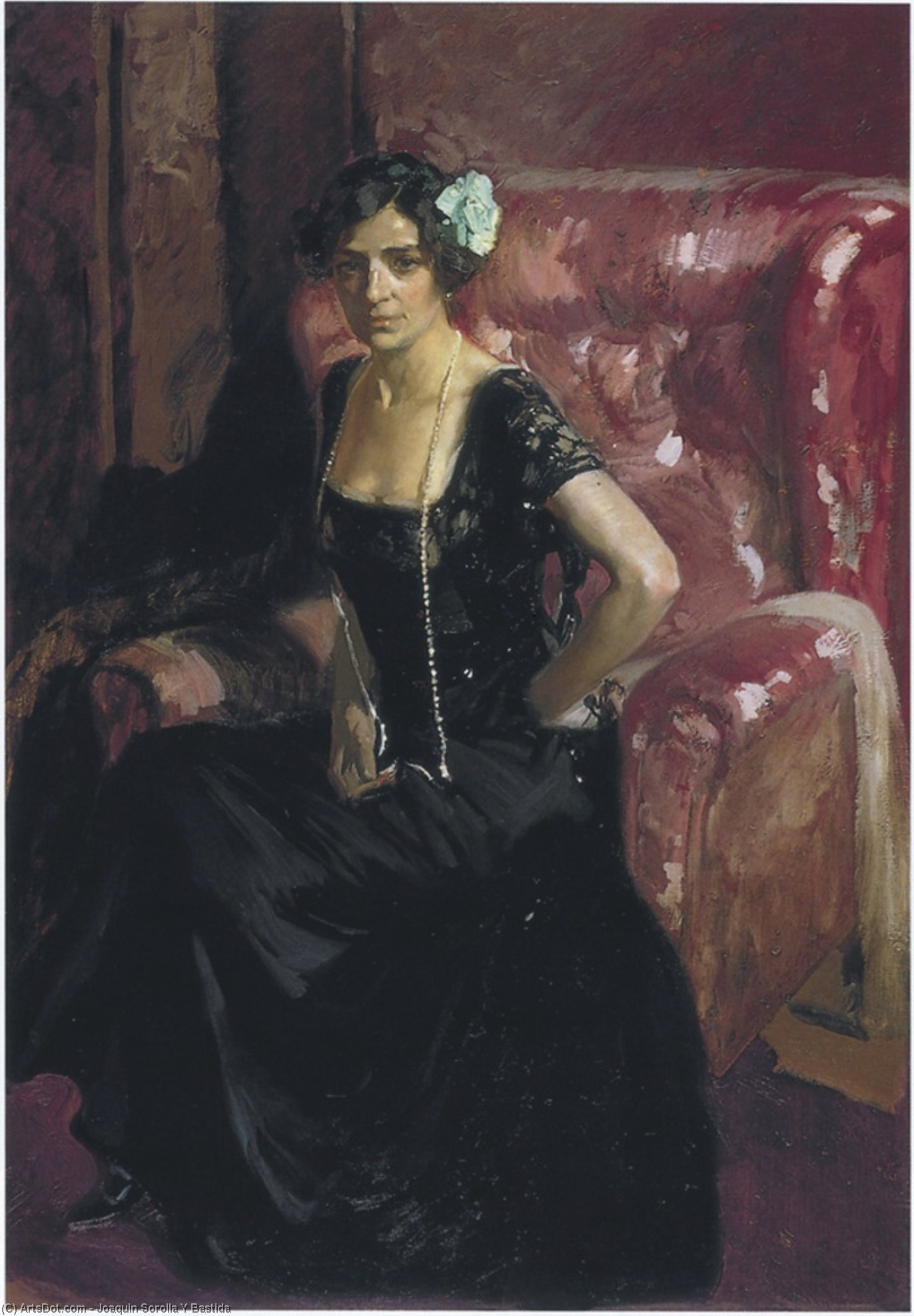 Wikioo.org - The Encyclopedia of Fine Arts - Painting, Artwork by Joaquin Sorolla Y Bastida - Clotilde in Evening Dress