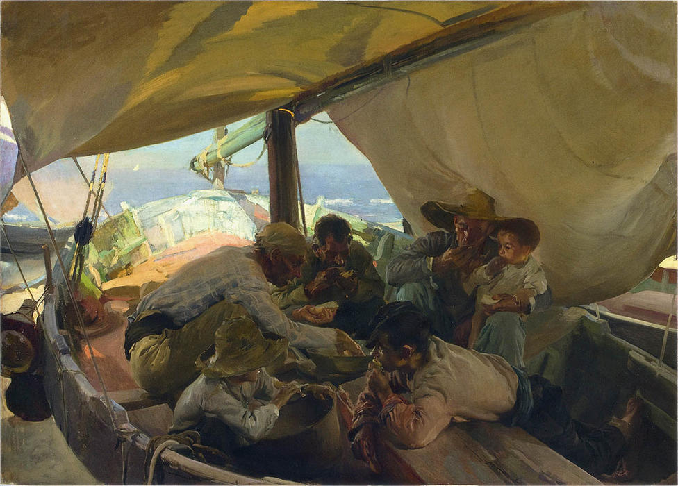 Wikioo.org - The Encyclopedia of Fine Arts - Painting, Artwork by Joaquin Sorolla Y Bastida - Meal on the Boat