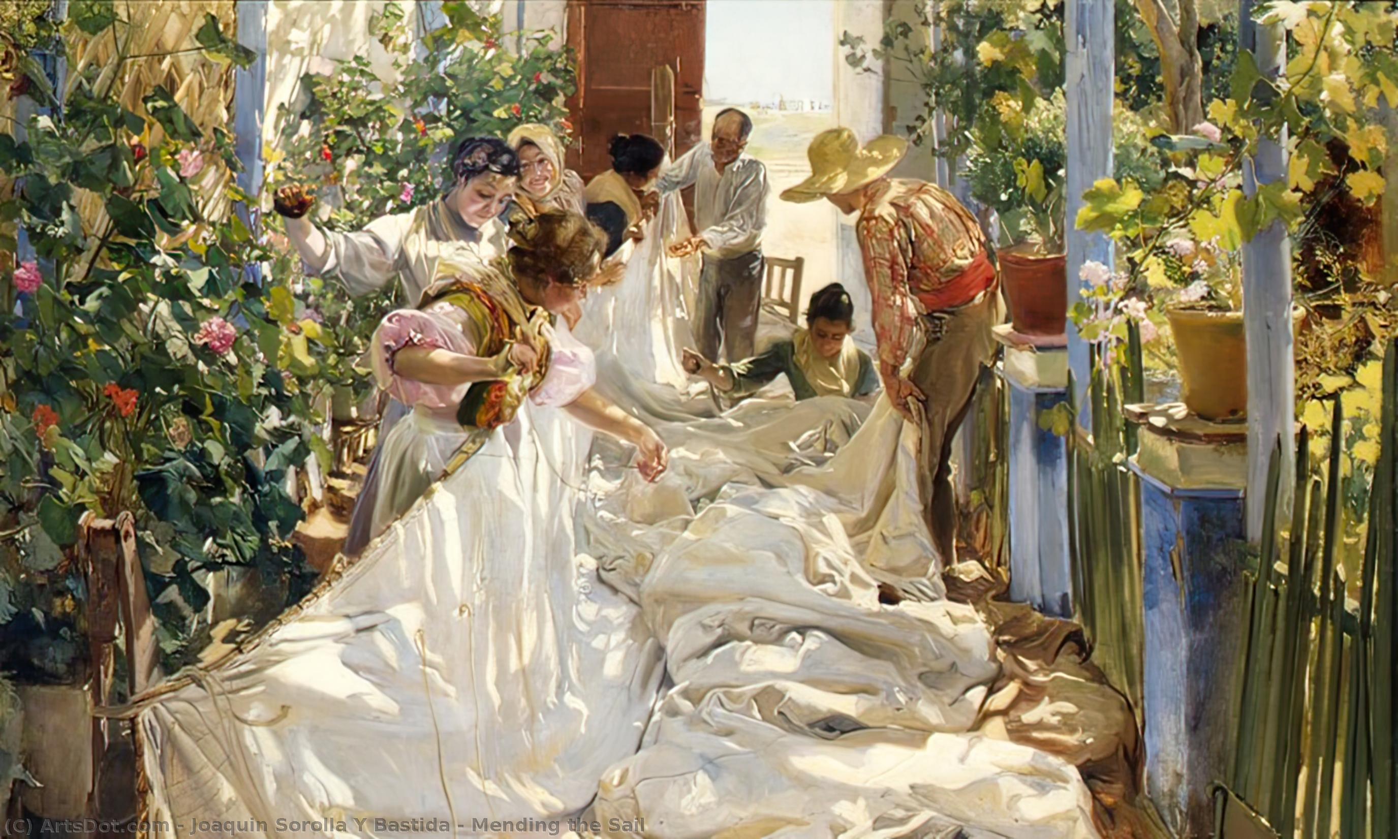 Wikioo.org - The Encyclopedia of Fine Arts - Painting, Artwork by Joaquin Sorolla Y Bastida - Mending the Sail