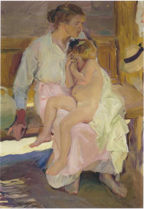 Wikioo.org - The Encyclopedia of Fine Arts - Painting, Artwork by Joaquin Sorolla Y Bastida - Mother and Daughter, Valencia Beach
