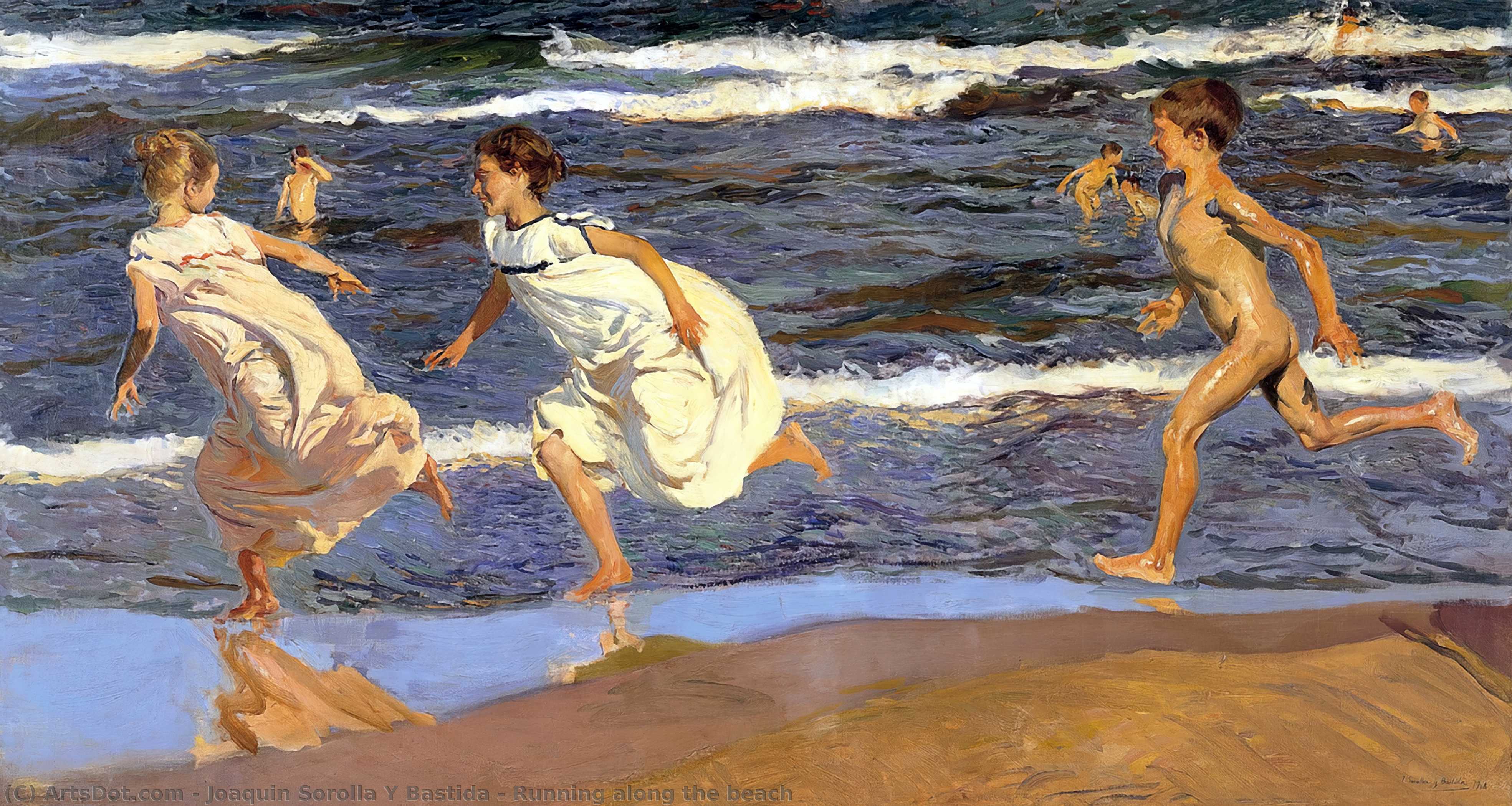 Wikioo.org - The Encyclopedia of Fine Arts - Painting, Artwork by Joaquin Sorolla Y Bastida - Running along the beach