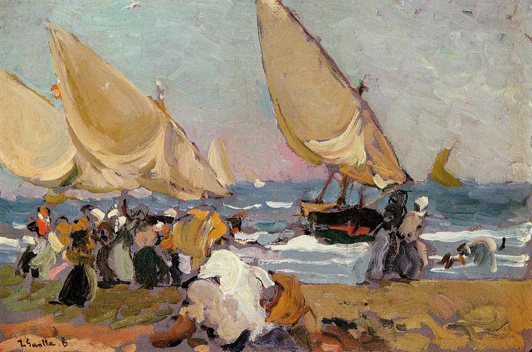 Wikioo.org - The Encyclopedia of Fine Arts - Painting, Artwork by Joaquin Sorolla Y Bastida - Sailing Vessels on a Breezy Day, Valencia