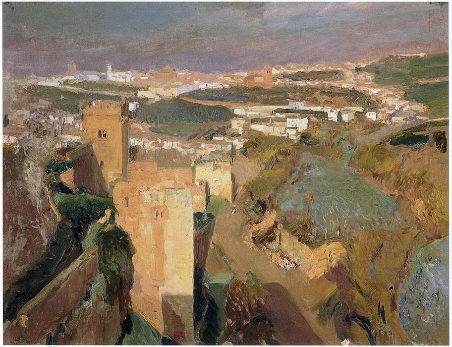 Wikioo.org – La Enciclopedia de las Bellas Artes - Pintura, Obras de arte de Joaquin Sorolla Y Bastida - Torre de los Siete, pont Alhambra, Granada
