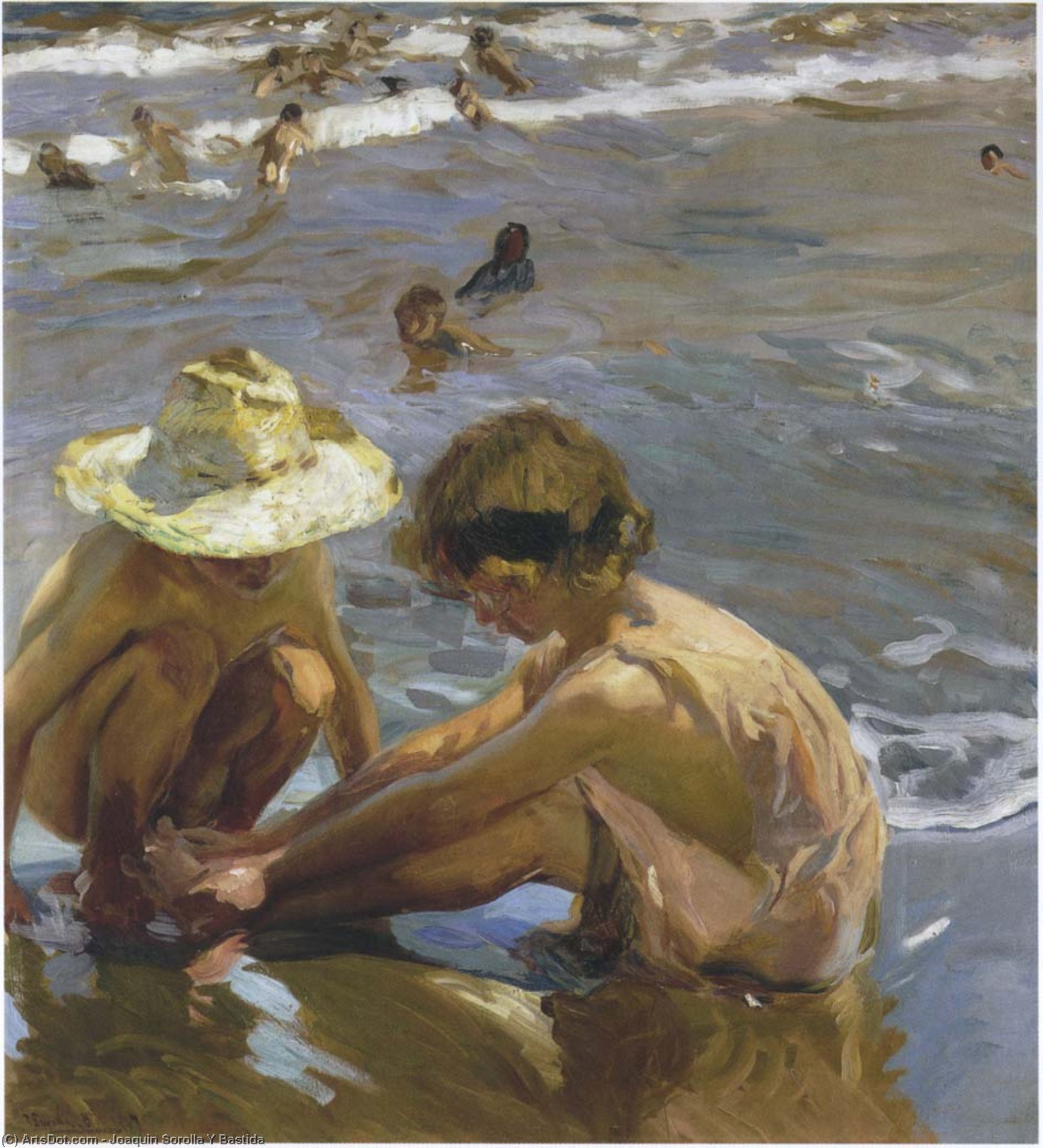 Wikioo.org - The Encyclopedia of Fine Arts - Painting, Artwork by Joaquin Sorolla Y Bastida - Wounded foot