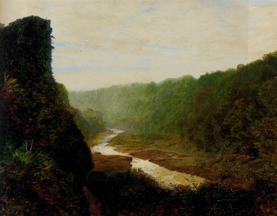 WikiOO.org - Encyclopedia of Fine Arts - Maleri, Artwork John Atkinson Grimshaw - Landscape with a winding river