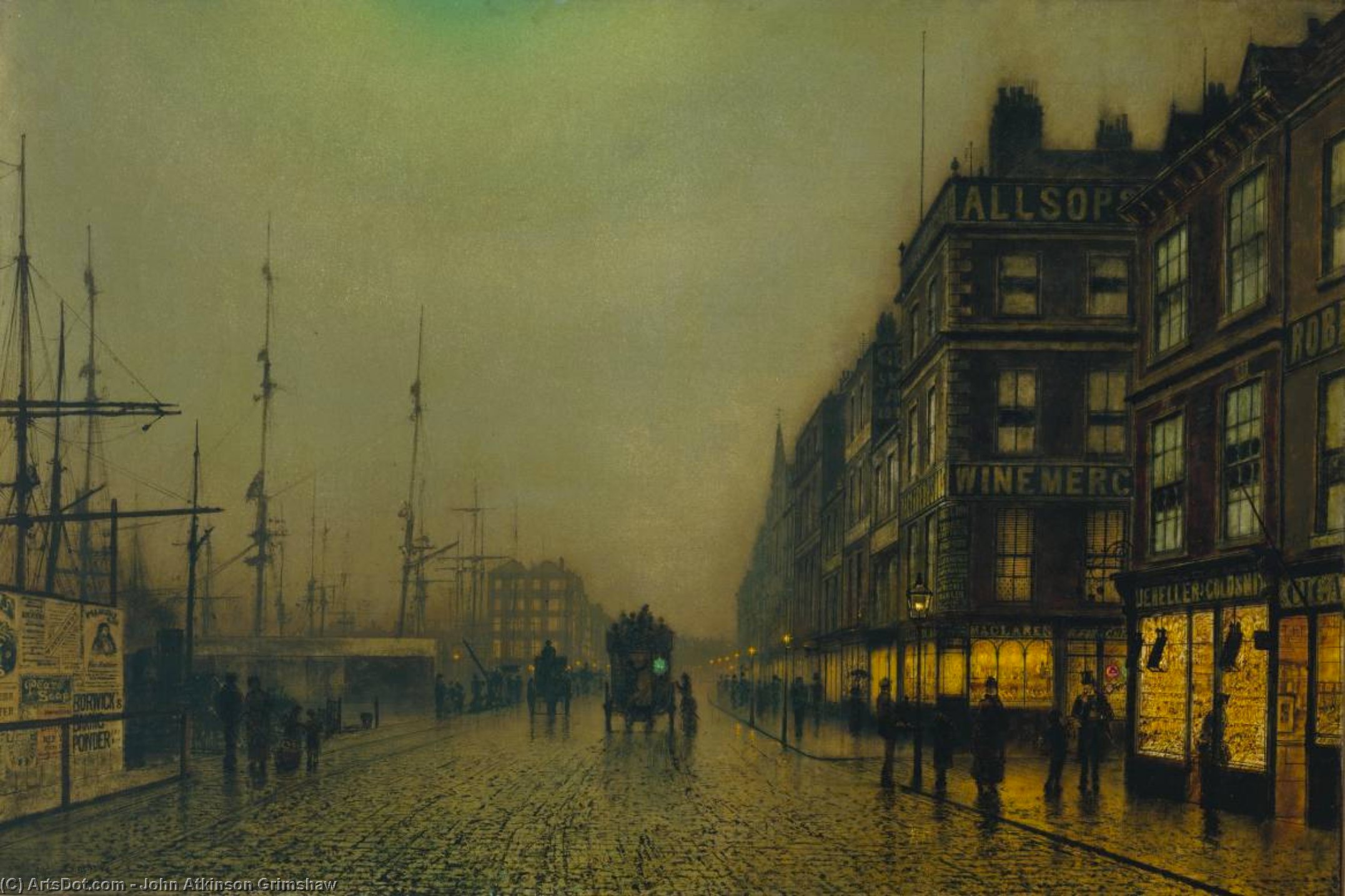 WikiOO.org - Encyclopedia of Fine Arts - Maleri, Artwork John Atkinson Grimshaw - Liverpool Quay by Moonlight