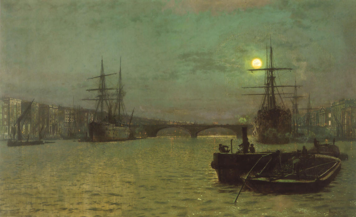 WikiOO.org - Encyclopedia of Fine Arts - Maleri, Artwork John Atkinson Grimshaw - London Bridge Half Tide